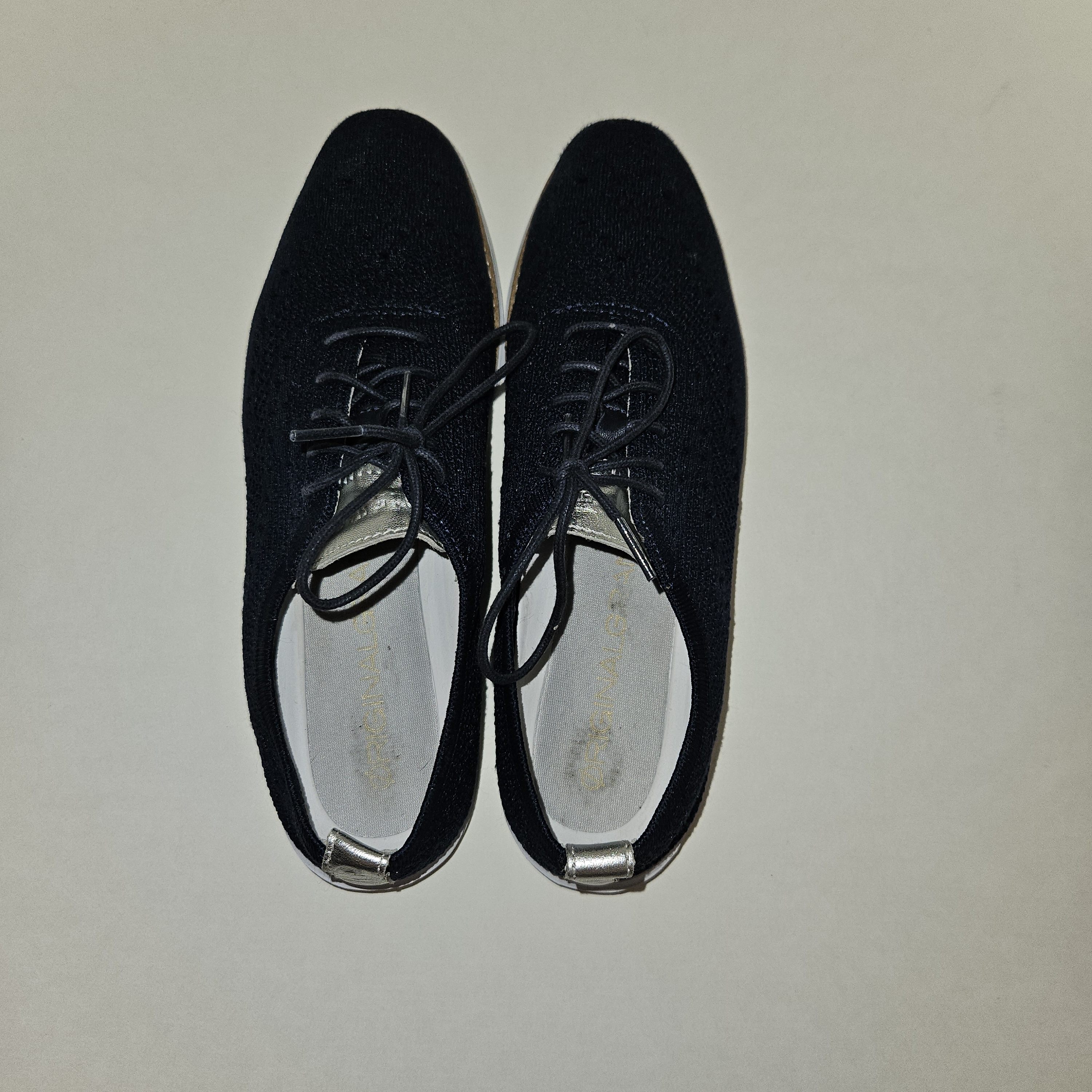 Cole Haan Women's Black Knit Lace-Up Sneakers With Silver Heel Tab Size 10